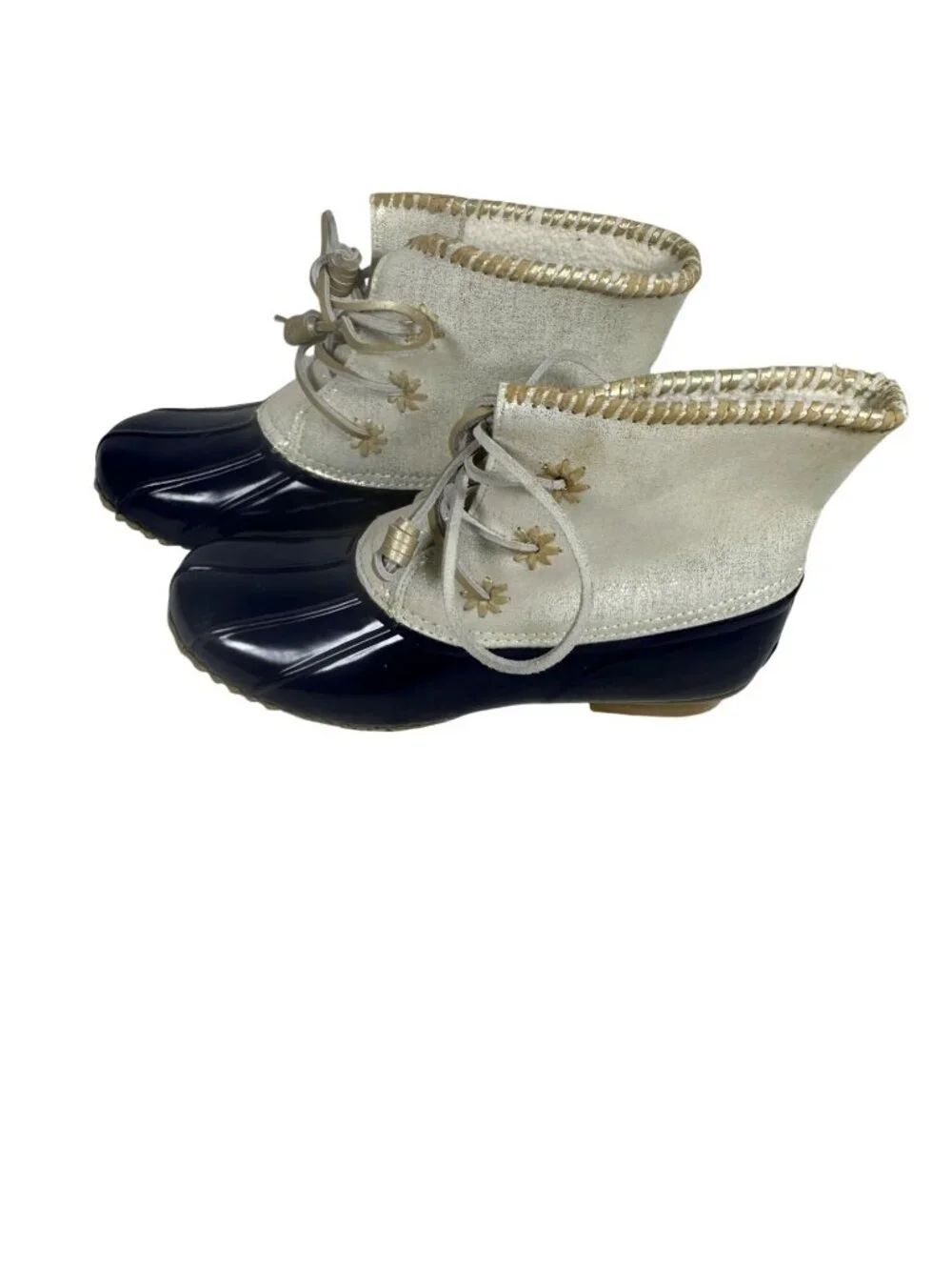 Jack Rogers Womens Navy Cream Gold Sparkle Duck Rain Boots 10 Waterproof Winter